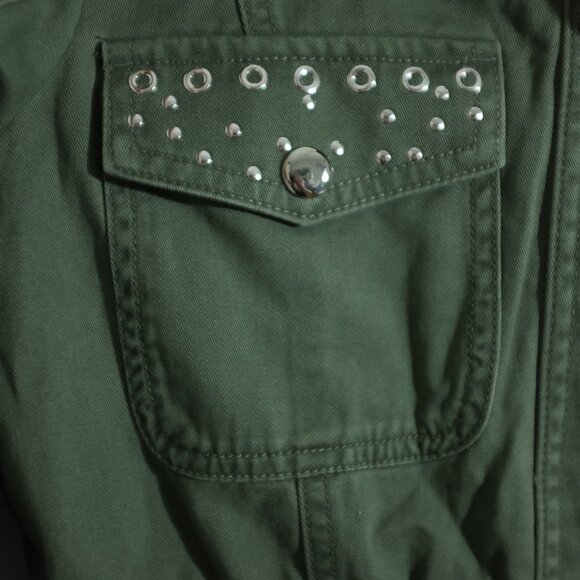 Justice girls green utility jacket with grey hood 12 - Picture 5 of 7